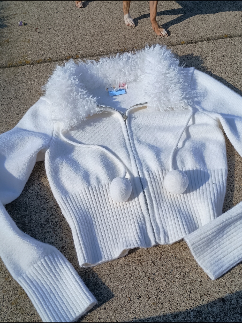 Y2K Fur Lined Sweater With Pom Poms
